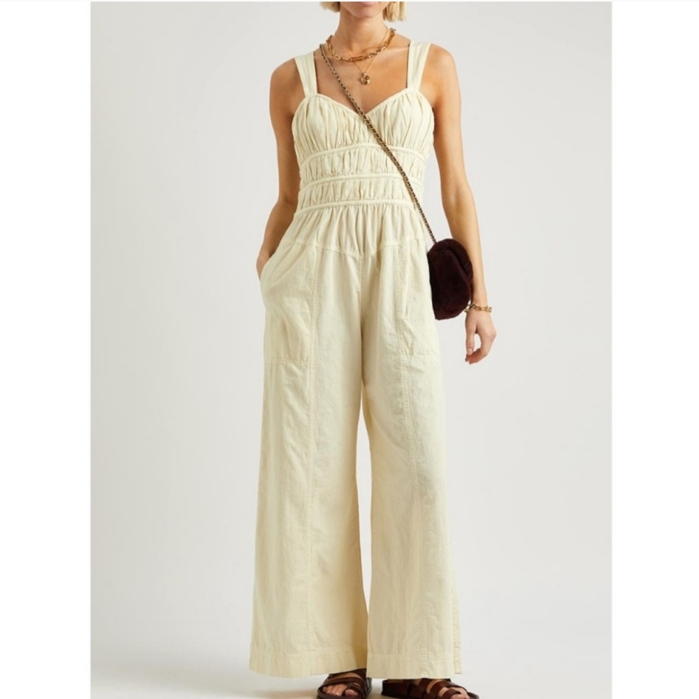 Free People After All Ruched Jumpsuit in Nilla Cream XL
